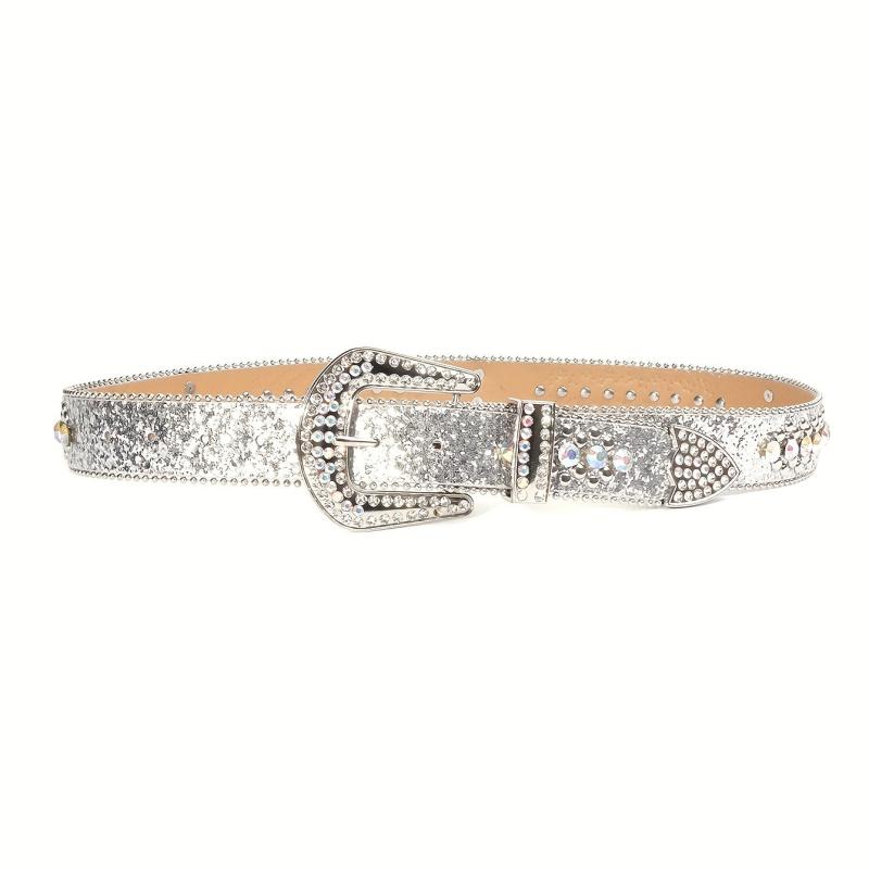 Rhinestone Skull Rivet Belt Glitter Hip Hop PU Leather Belt