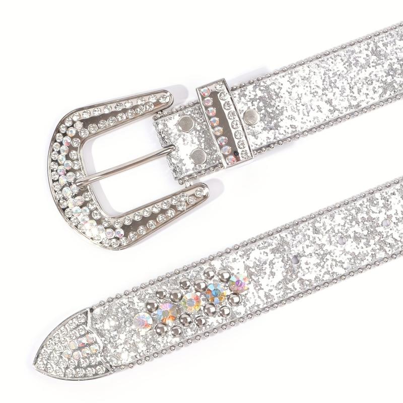 Rhinestone Skull Rivet Belt Glitter Hip Hop PU Leather Belt