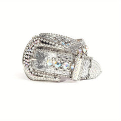 Rhinestone Skull Rivet Belt Glitter Hip Hop PU Leather Belt