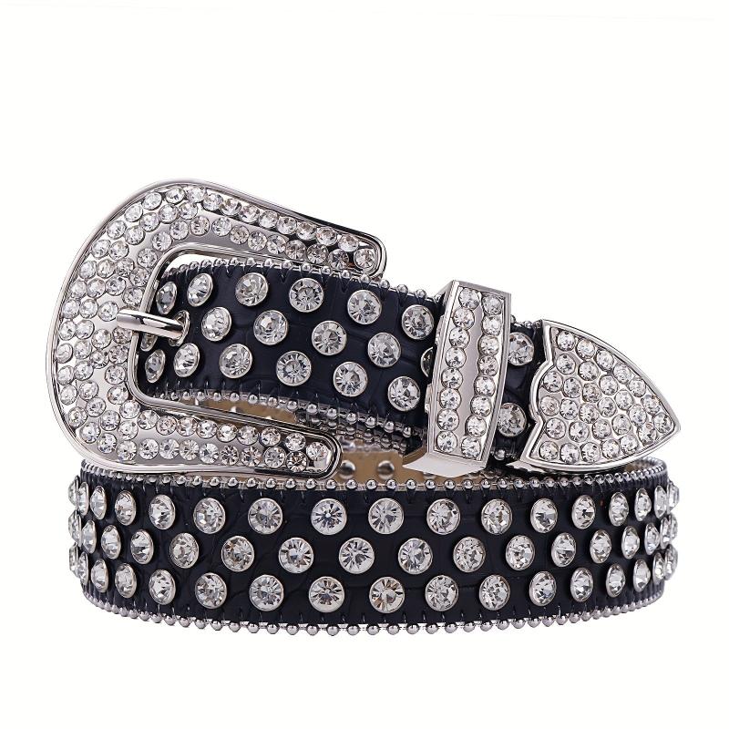Sparkling Rhinestone Western Cowgirl Studded PU Leather Belt