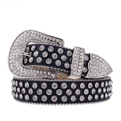 Sparkling Rhinestone Western Cowgirl Studded PU Leather Belt