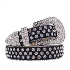 Sparkling Rhinestone Western Cowgirl Studded PU Leather Belt