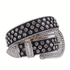 Sparkling Rhinestone Western Cowgirl Studded PU Leather Belt