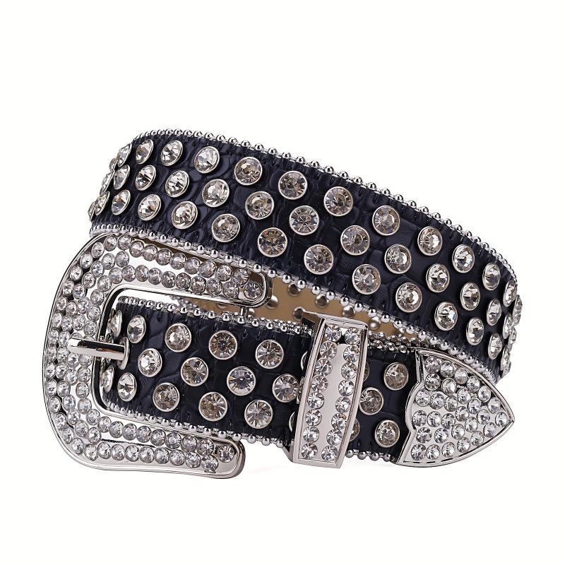 Sparkling Rhinestone Western Cowgirl Studded PU Leather Belt