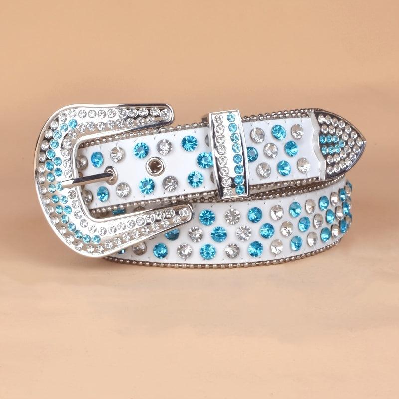 Women's Rhinestone Wide Belt Side Beads Punk Rivet Belt