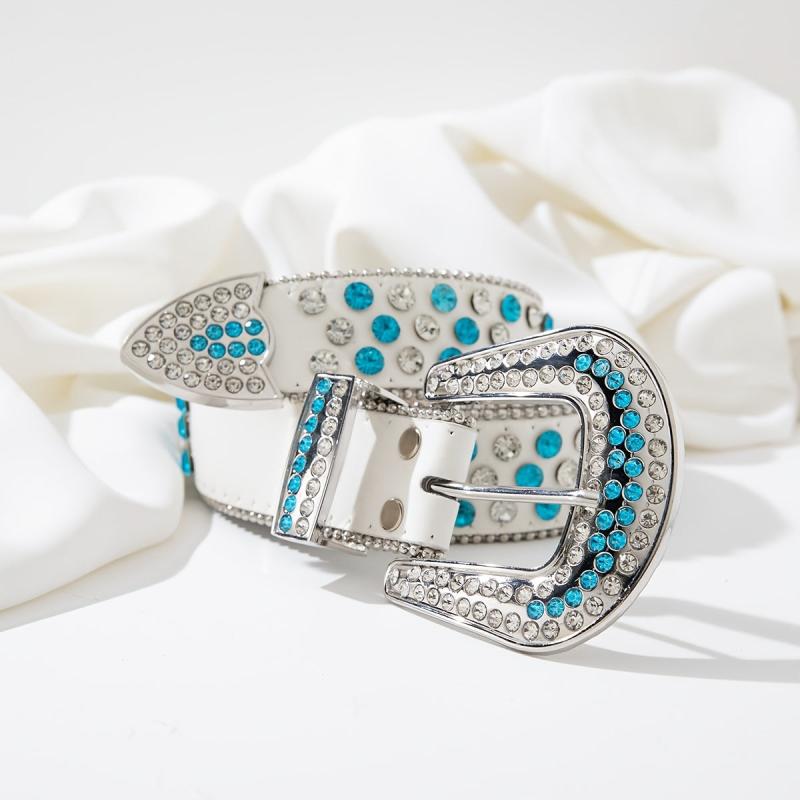 Women's Rhinestone Wide Belt Side Beads Punk Rivet Belt
