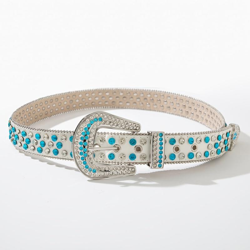 Women's Rhinestone Wide Belt Side Beads Punk Rivet Belt