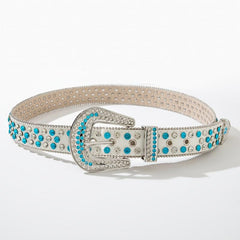 Women's Rhinestone Wide Belt Side Beads Punk Rivet Belt