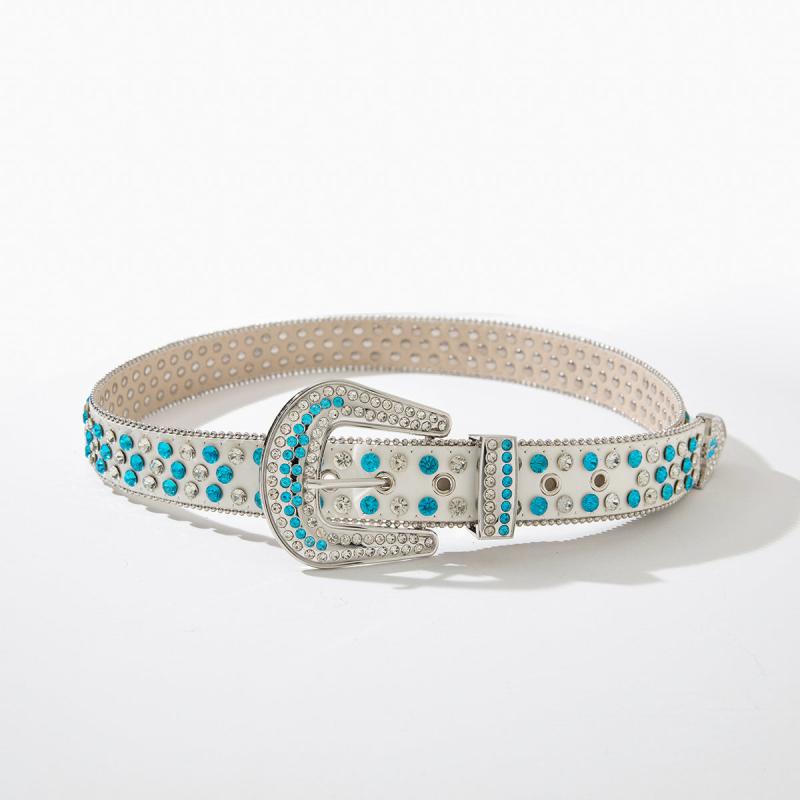 Women's Rhinestone Wide Belt Side Beads Punk Rivet Belt