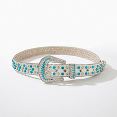 Women's Rhinestone Wide Belt Side Beads Punk Rivet Belt