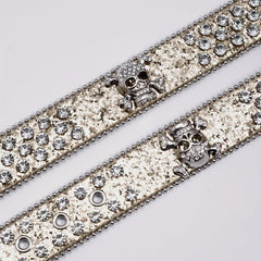 Punk Skull Rhinestone Belt Glitter Sequins Rivet PU Jeans Belt