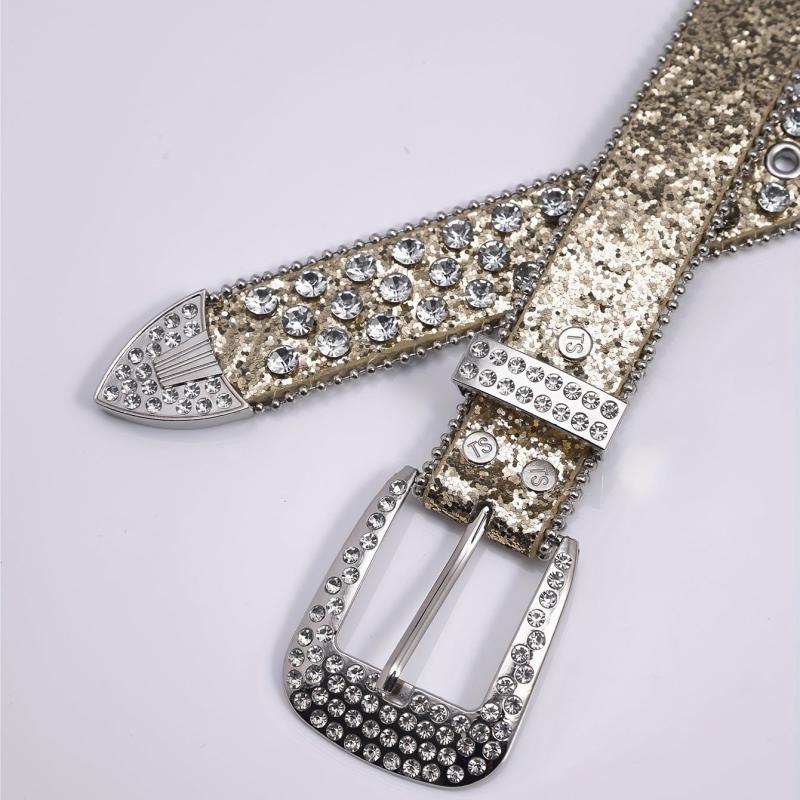 Punk Skull Rhinestone Belt Glitter Sequins Rivet PU Jeans Belt