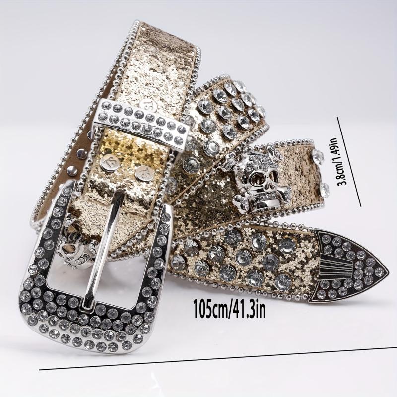 Punk Skull Rhinestone Belt Glitter Sequins Rivet PU Jeans Belt