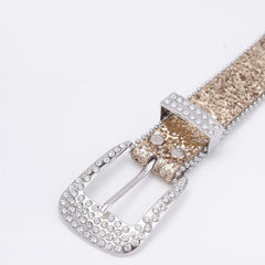 Punk Skull Rhinestone Belt Glitter Sequins Rivet PU Jeans Belt