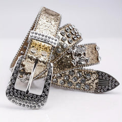 Punk Skull Rhinestone Belt Glitter Sequins Rivet PU Jeans Belt