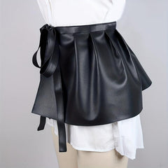 Punk PU Leather Skirt Belt Lace Up Waistband Pleated Skirt