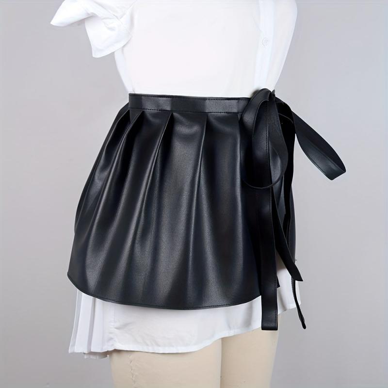 Punk PU Leather Skirt Belt Lace Up Waistband Pleated Skirt