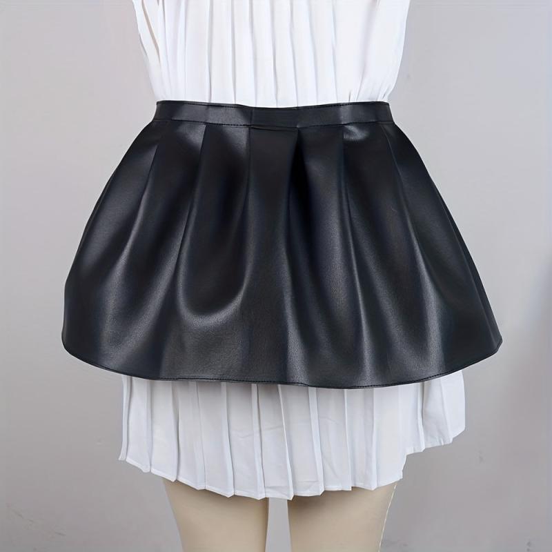 Punk PU Leather Skirt Belt Lace Up Waistband Pleated Skirt