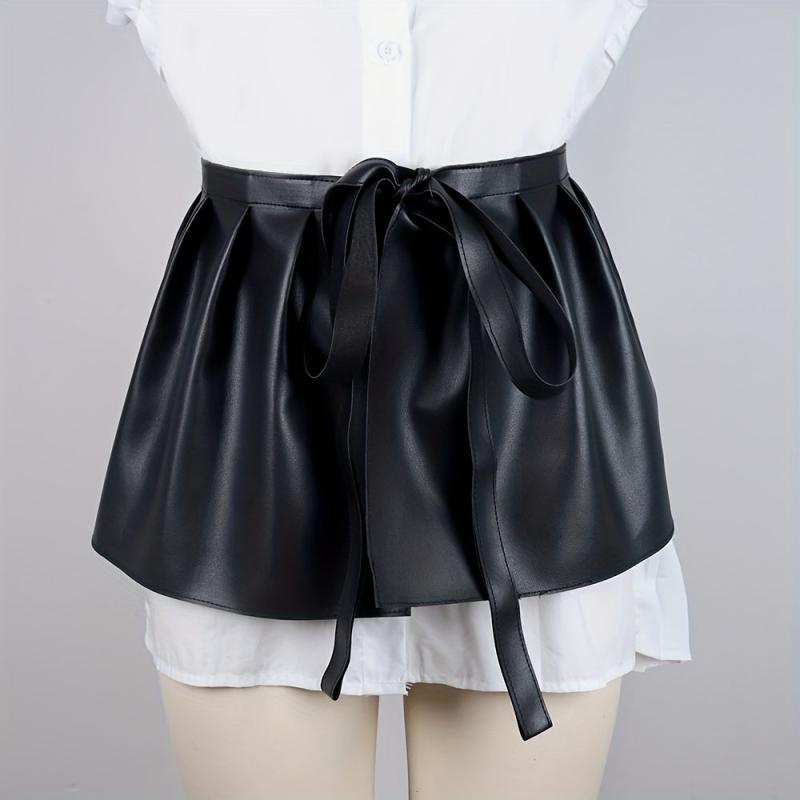 Punk PU Leather Skirt Belt Lace Up Waistband Pleated Skirt