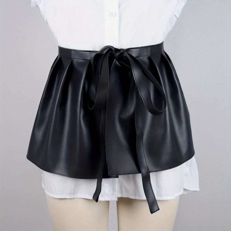 Punk PU Leather Skirt Belt Lace Up Waistband Pleated Skirt