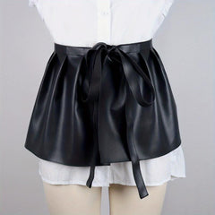 Punk PU Leather Skirt Belt Lace Up Waistband Pleated Skirt