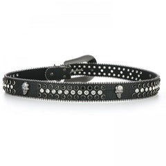 Y2K Rhinestone Skull Buckle Leopard Belt Hip Hop Cowboy Cowgirl PU Leather