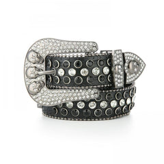 Y2K Rhinestone Skull Buckle Leopard Belt Hip Hop Cowboy Cowgirl PU Leather