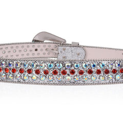 Y2K Silvery & Red Glitter PU Belt Rhinestone Decor Hip Hop Jeans Pants Belt