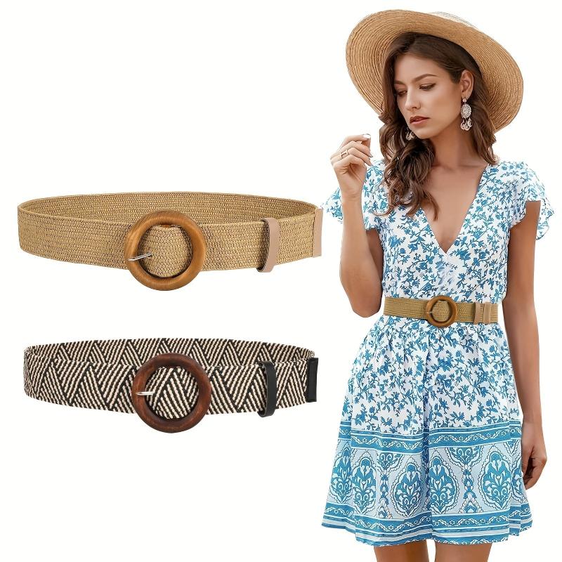 Straw Woven Elastic Stretch Waist Belt Women Skinny Dress Belt