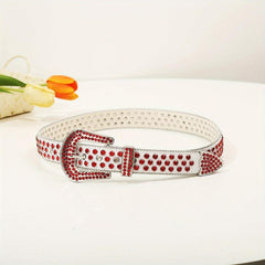 Hip Hop Rivet Rhinestone Belts Rapper Block PU Belt Punk Red
