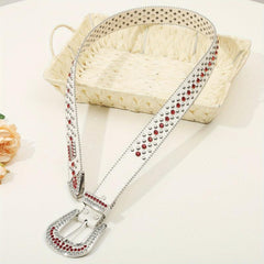 Hip Hop Rivet Rhinestone Belts Rapper Block PU Belt Punk Red