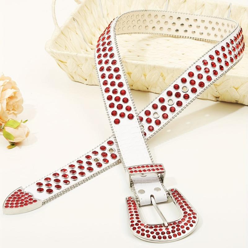 Hip Hop Rivet Rhinestone Belts Rapper Block PU Belt Punk Red