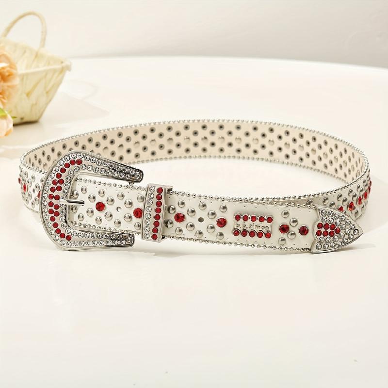 Hip Hop Rivet Rhinestone Belts Rapper Block PU Belt Punk Red