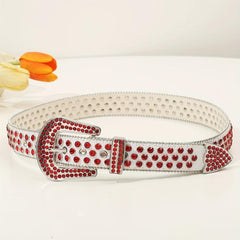 Hip Hop Rivet Rhinestone Belts Rapper Block PU Belt Punk Red
