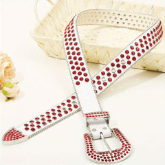 Hip Hop Rivet Rhinestone Belts Rapper Block PU Belt Punk Red
