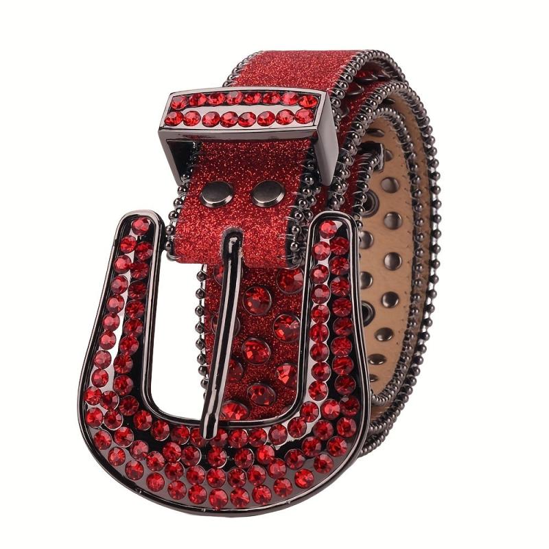 Red Sparkle Rhinestone Belts Women Punk Studded Belts Western Cowgirl