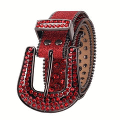 Red Sparkle Rhinestone Belts Women Punk Studded Belts Western Cowgirl