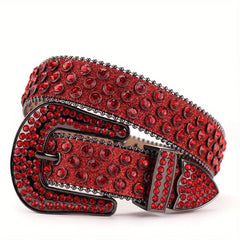 Red Sparkle Rhinestone Belts Women Punk Studded Belts Western Cowgirl