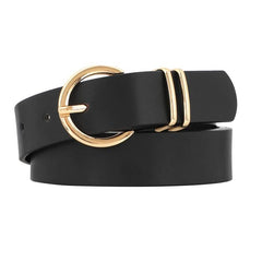 Women's PU Leather Belts Golden Buckle Solid Ladies Belt