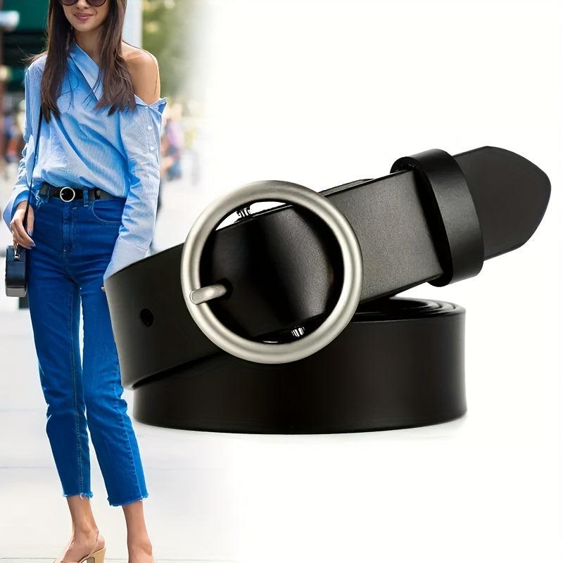 Round Buckle Leather Belt Women's Cowhide Casual Waist Belt