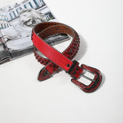 Red Y2K Rhinestone Belt Punk PU Leather Hip Hop Cowboy Cowgirl Belt