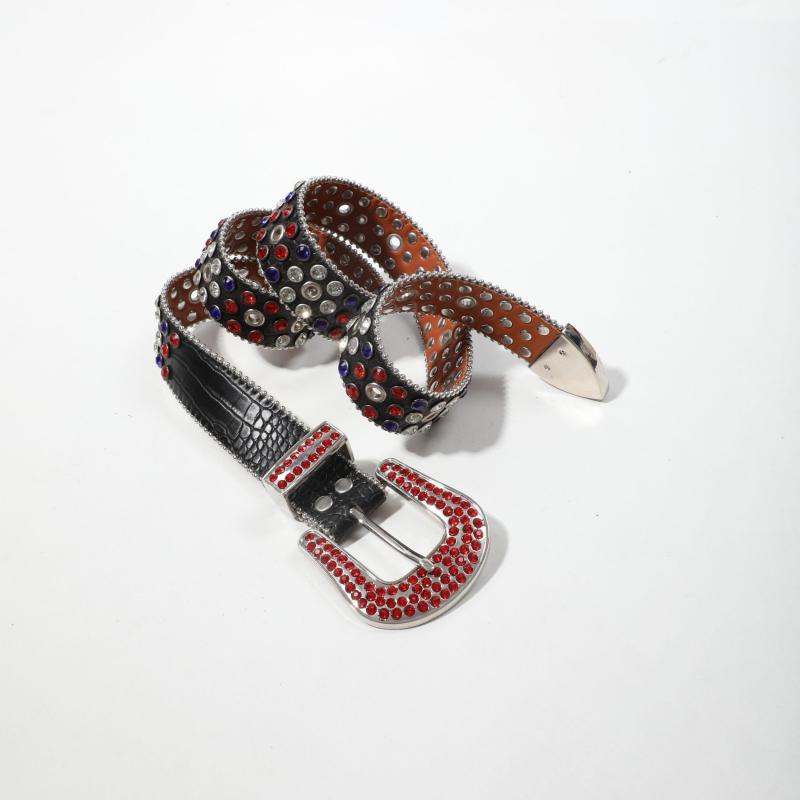 Rhinestone Inlaid Belt Punk PU Leather Cowboy Cowgirl Belt Unisex