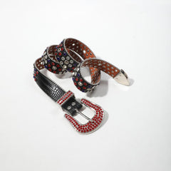 Rhinestone Inlaid Belt Punk PU Leather Cowboy Cowgirl Belt Unisex