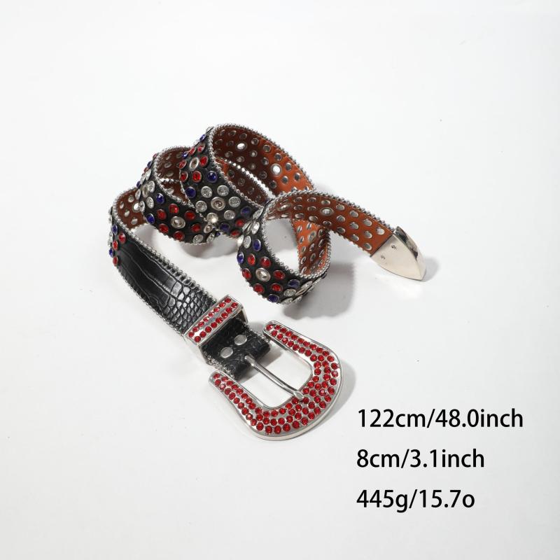 Rhinestone Inlaid Belt Punk PU Leather Cowboy Cowgirl Belt Unisex