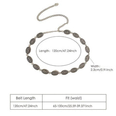 Vintage Engraved Metal Waist Chain Beaded Pendant Skinny Waist Belt