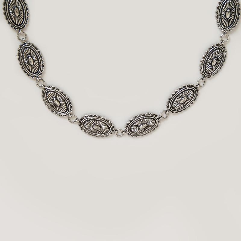 Vintage Engraved Metal Waist Chain Beaded Pendant Skinny Waist Belt