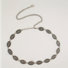 Vintage Engraved Metal Waist Chain Beaded Pendant Skinny Waist Belt