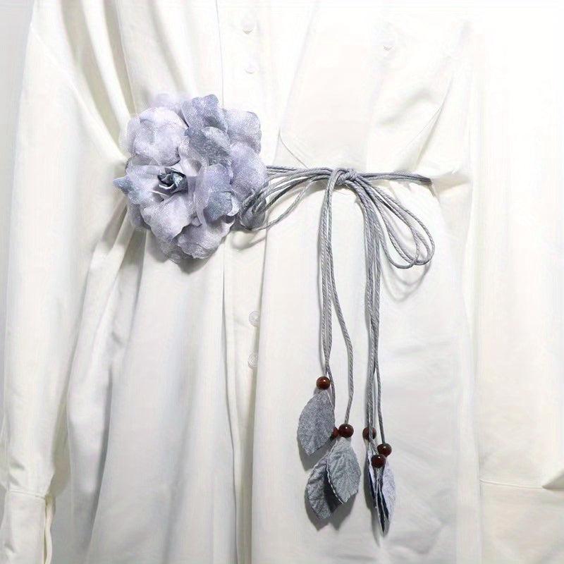 Chiffon Tie Dye Flower Sash Belt Leaf Pendant Tassel Bowknot Tied Belt