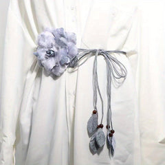 Chiffon Tie Dye Flower Sash Belt Leaf Pendant Tassel Bowknot Tied Belt