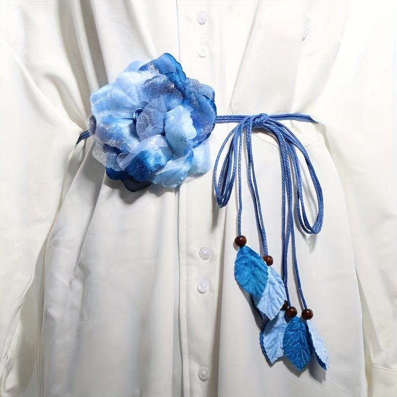 Chiffon Tie Dye Flower Sash Belt Leaf Pendant Tassel Bowknot Tied Belt